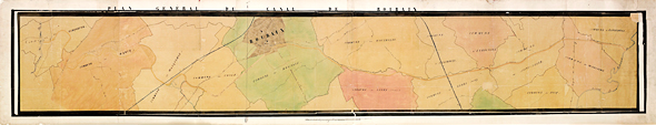 <b><i>Plan général du canal de Roubaix.</b></i><br/>Plan aquarellé en couleurs (Archives municipales de Roubaix)