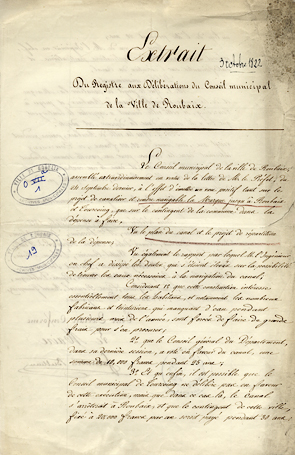 <b><i>Extrait du registre de délibération du Conseil municipal de Roubaix. </b></i><br/>Document manuscrit (Archives municipales de Roubaix)