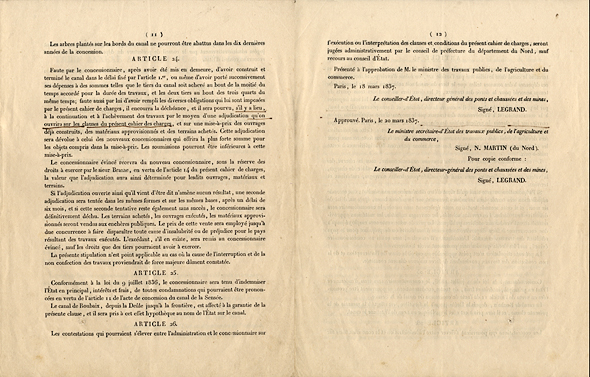 <b><i>Cahier des charges de la Concession du canal de Roubaix. </b></i><br/>Document tapuscrit (Archives municipales de Roubaix)